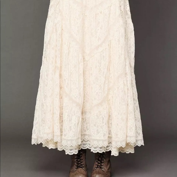 Free People Annie Oakley Rare Lace Maxi Skirt Small Victorian Cream Western - Picture 2 of 6